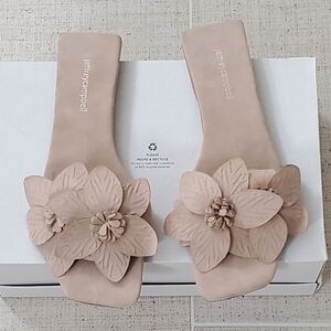 Jeffrey Campbell Petals Sandal Slide, Suede Leather, Natural, Sz. 9, Nearly New